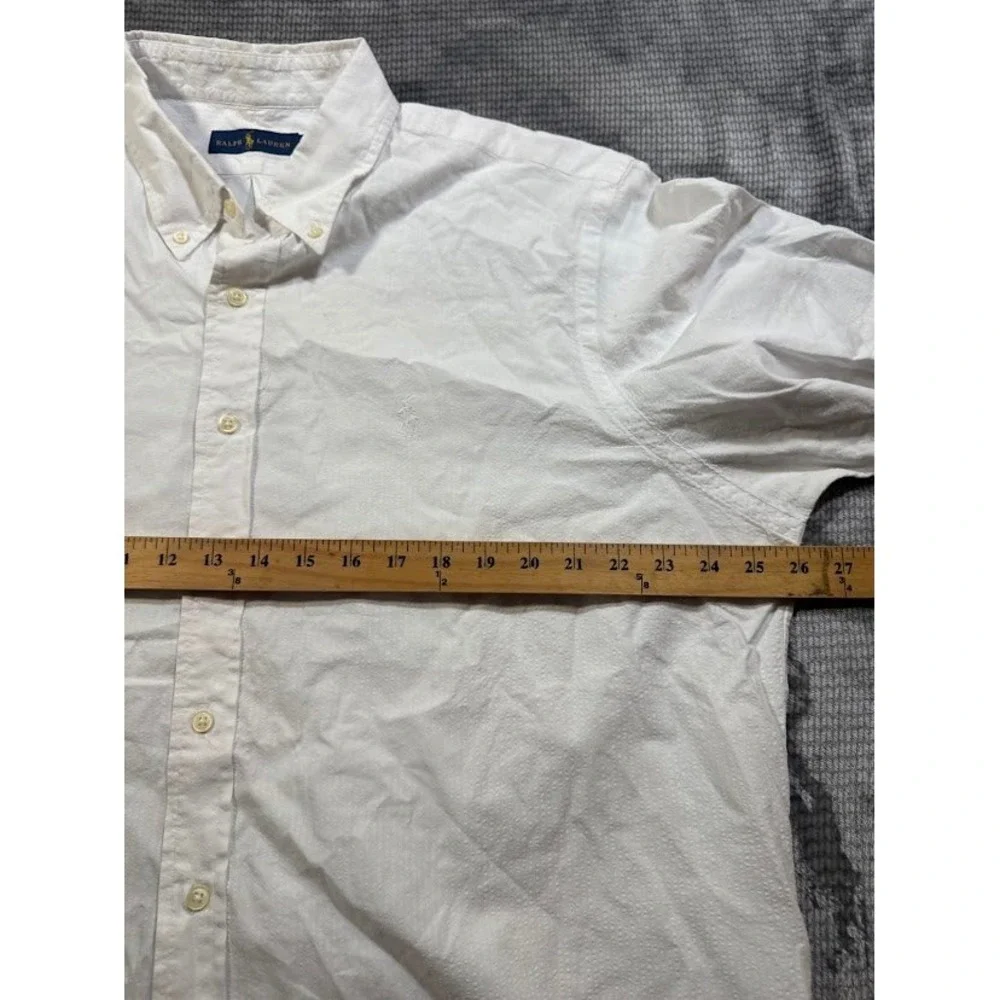 Ralph Lauren Mens XXL White Seersucker Short Sleeve Button Down Shirt Pony Logo